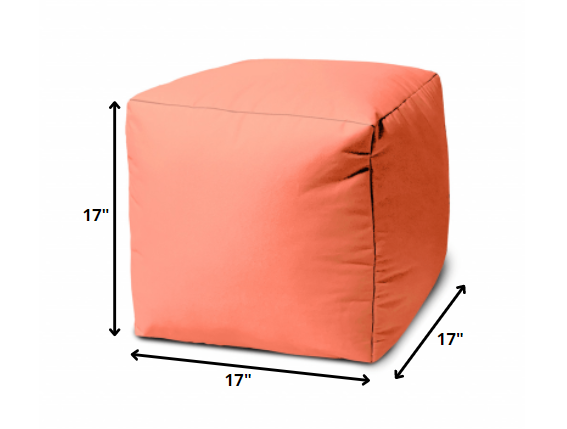 17" Coral Canvas Cube Outdoor Pouf Ottoman