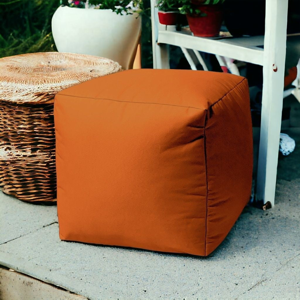 17" Blue Canvas Cube Outdoor Pouf Ottoman