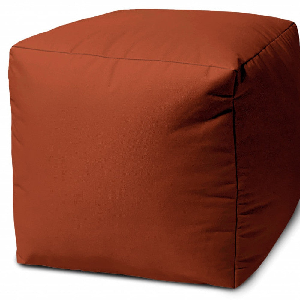 17" Coral Canvas Cube Outdoor Pouf Ottoman