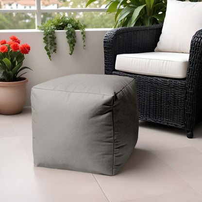 17" Blue Canvas Cube Outdoor Pouf Ottoman