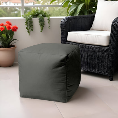 17" Blue Canvas Cube Outdoor Pouf Ottoman