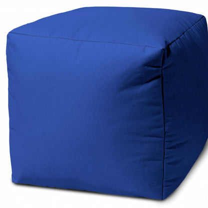 17" Blue Canvas Cube Outdoor Pouf Ottoman