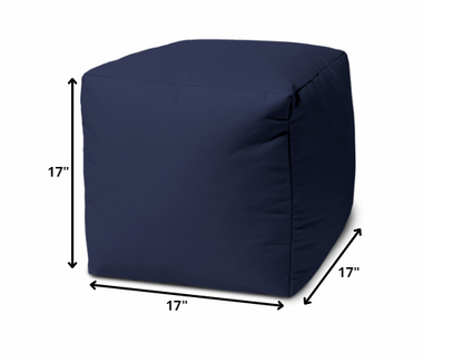 17" Blue Canvas Cube Outdoor Pouf Ottoman