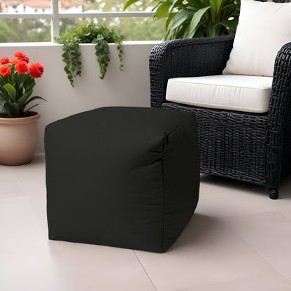 17" Blue Canvas Cube Outdoor Pouf Ottoman