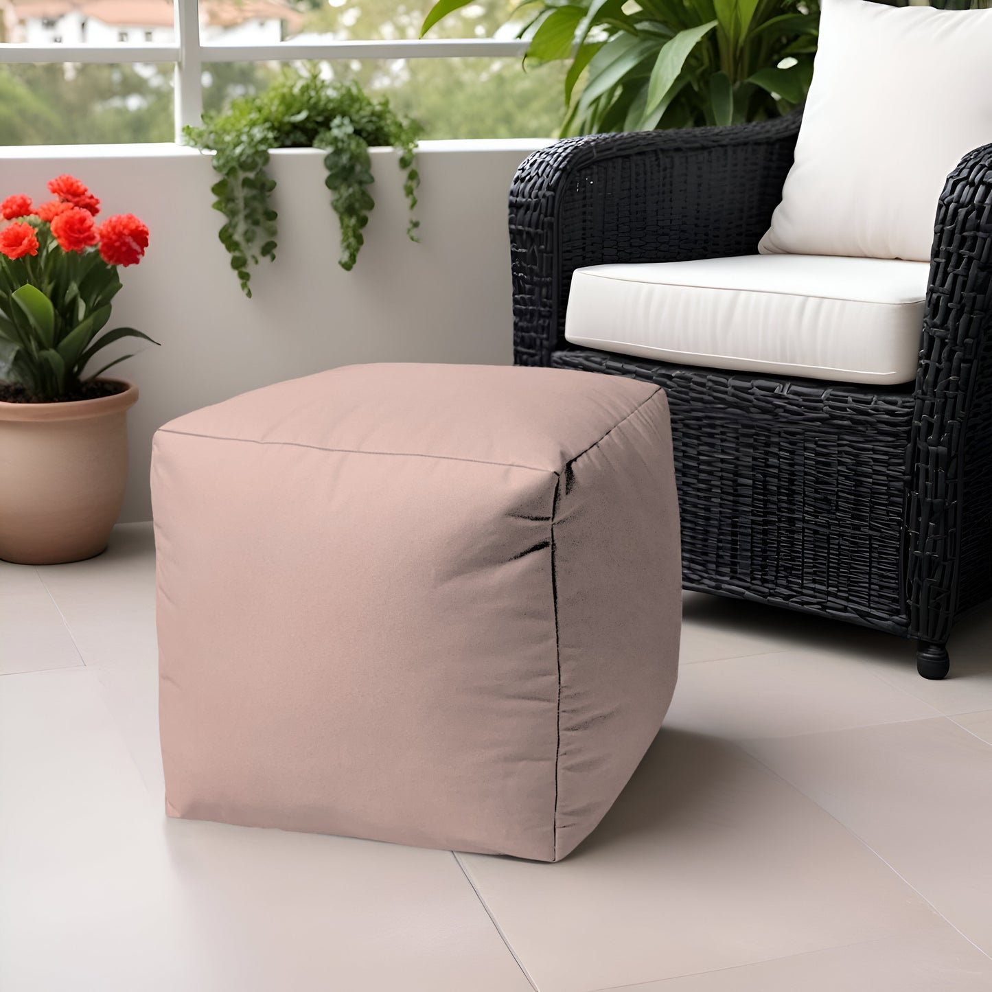 17" Cool Bright Hot Pink Solid Color Indoor Outdoor Pouf Ottoman