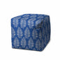 17" Blue and White Polyester Cube Floral Outdoor Pouf Ottoman