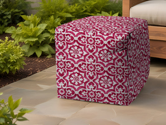 17" Pink Polyester Cube Indoor Outdoor Pouf Ottoman