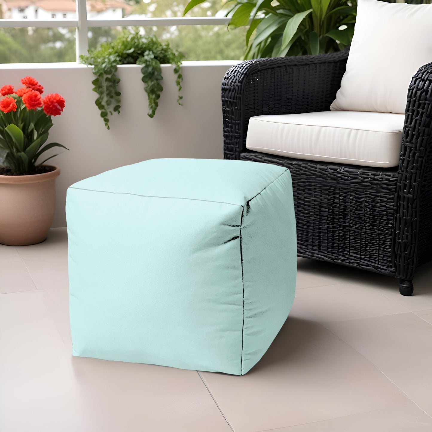 17" Cool Crisp White Solid Color Indoor Outdoor Pouf Cover