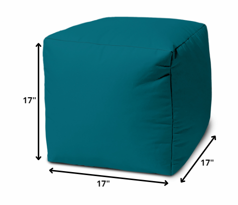 17" Teal Blue Canvas Cube Outdoor Pouf Cover