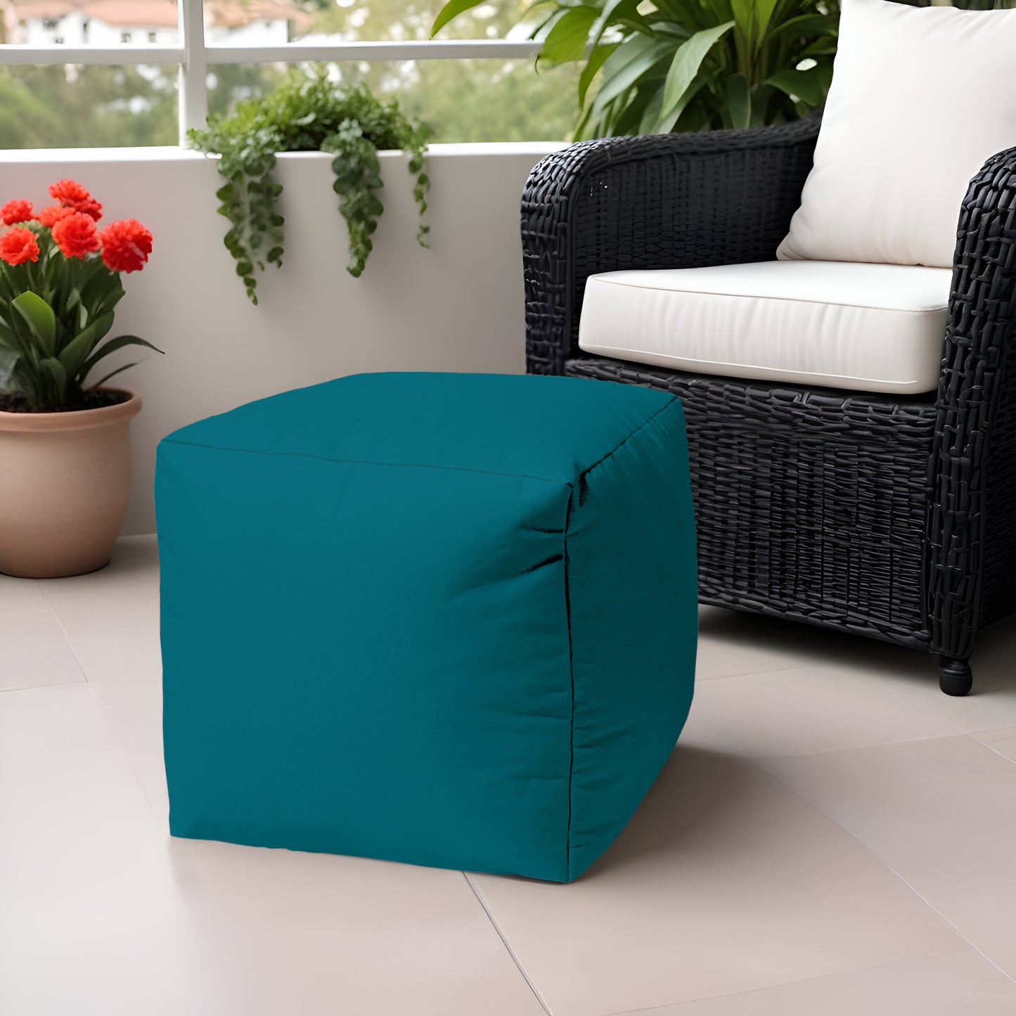 17" Cool Crisp White Solid Color Indoor Outdoor Pouf Cover