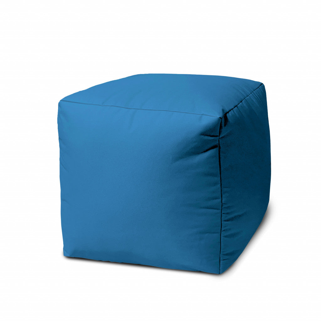 17" Teal Blue Canvas Cube Outdoor Pouf Cover