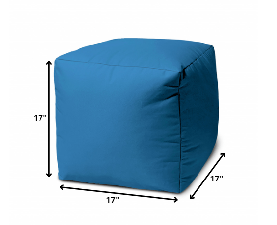 17" Teal Blue Canvas Cube Outdoor Pouf Cover