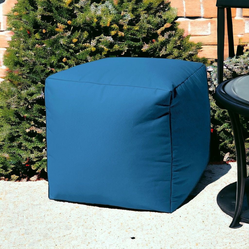 17" Teal Blue Canvas Cube Outdoor Pouf Cover