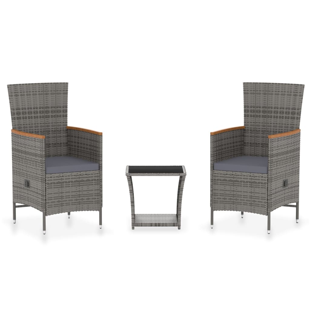 3 Piece Patio Lounge Set with Cushions Poly Rattan Gray