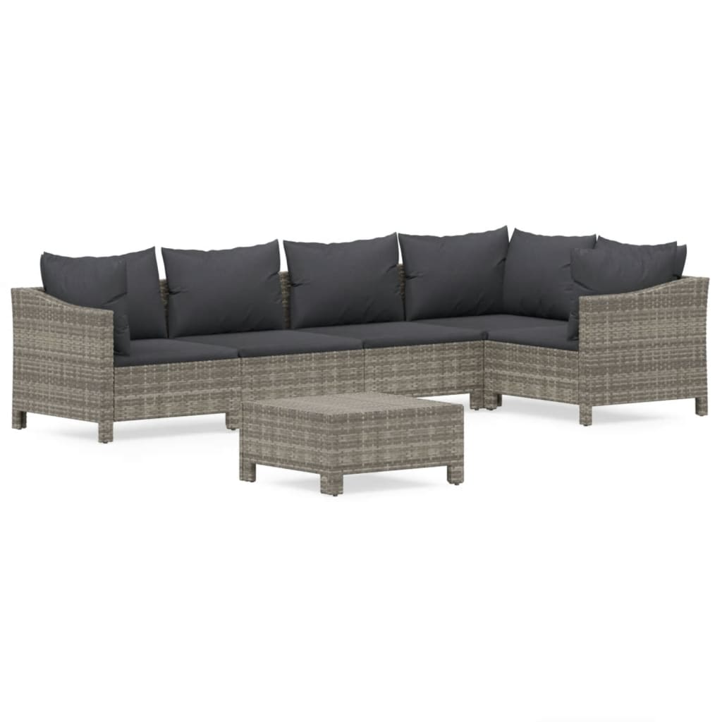 6 Piece Patio Lounge Set with Cushions Gray Poly Rattan