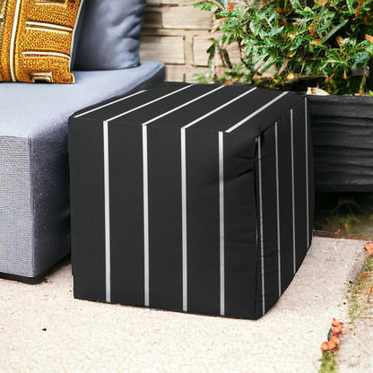 17" Blue Cube Striped Indoor Outdoor Pouf Cover