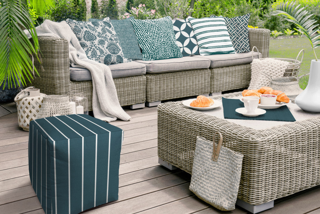 17" Taupe Cube Striped Indoor Outdoor Pouf Cover