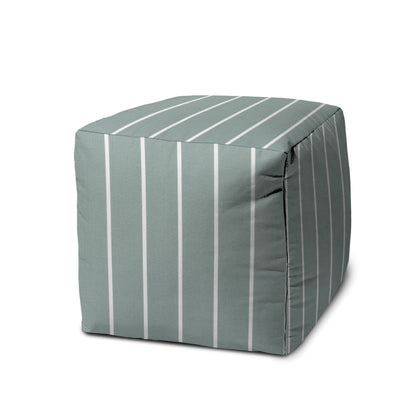 17" Taupe Cube Striped Indoor Outdoor Pouf Cover