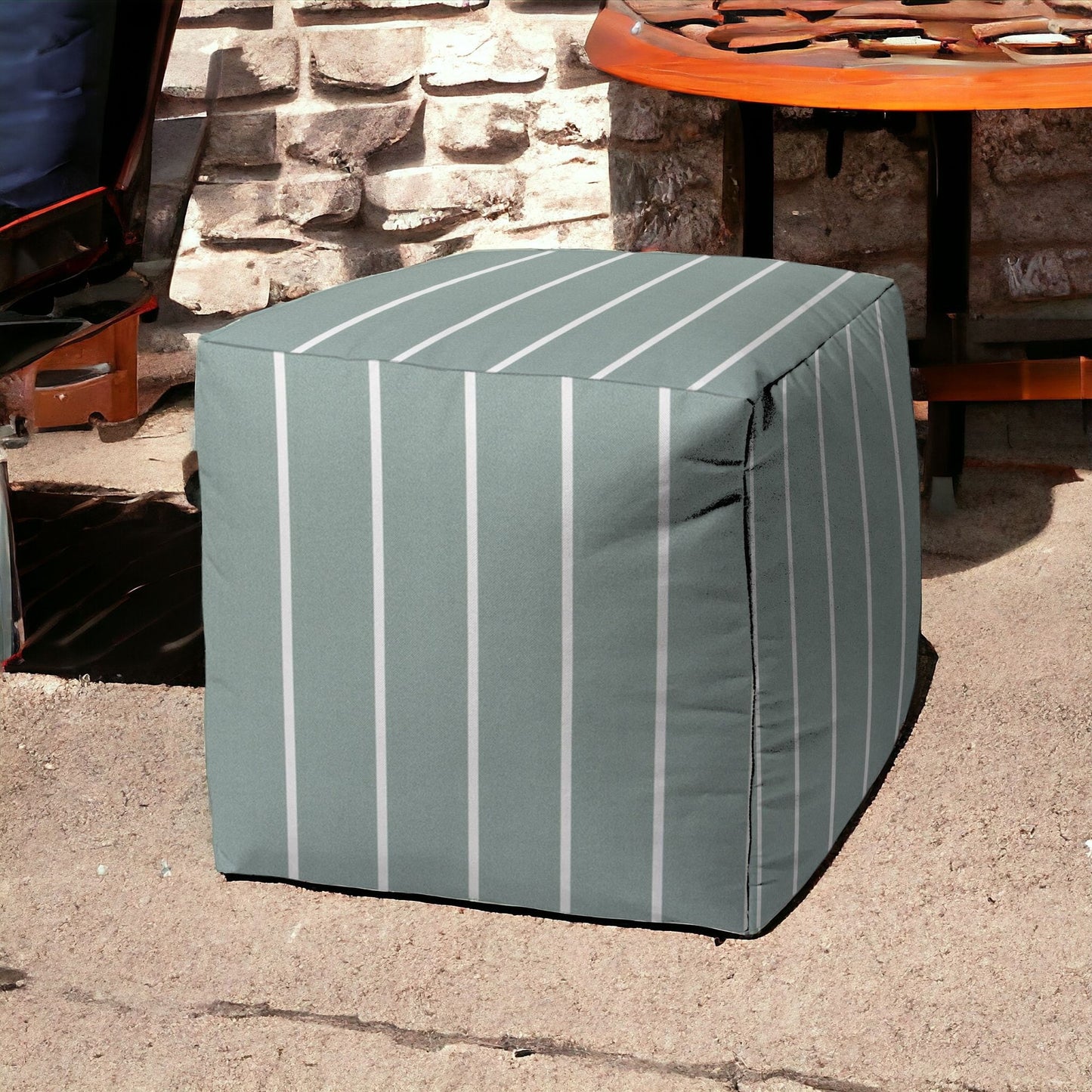 17" Taupe Cube Striped Indoor Outdoor Pouf Cover