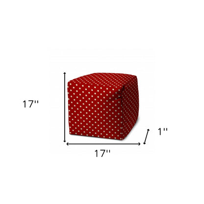 17" Red Cube Polka Dots Indoor Outdoor Pouf Cover