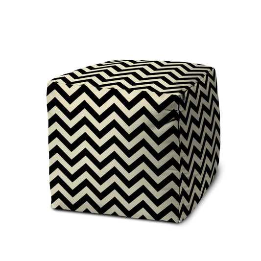 17" Black And White Cube Chevron Indoor Outdoor Pouf Cover