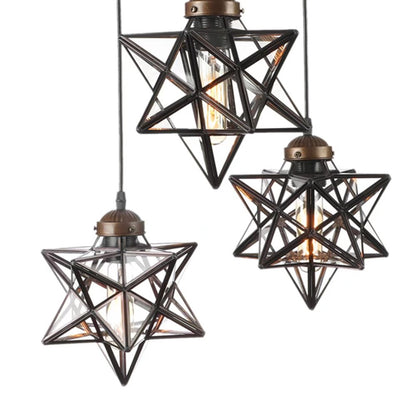 Brown Metal and Glass Star Geometric Hanging Lamp