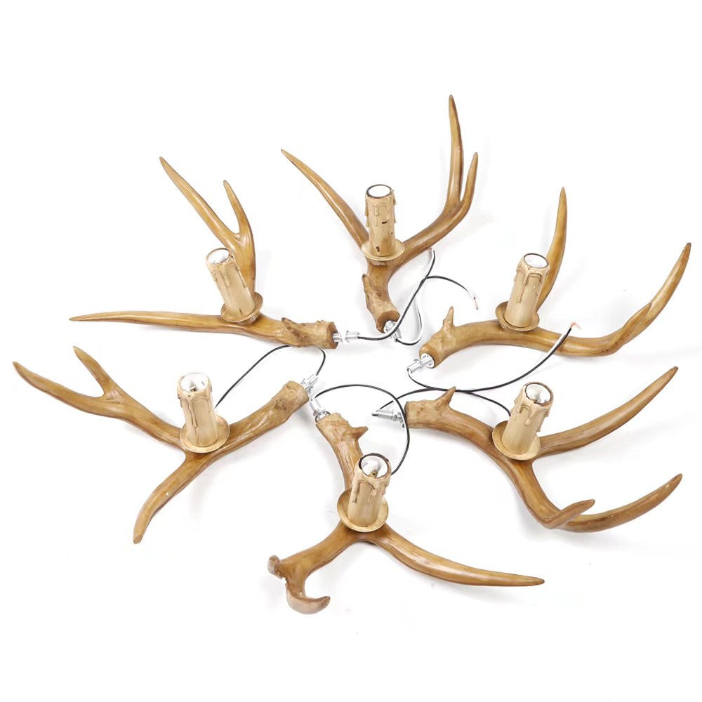 Brown Super Stag Faux Antlers Six Light LED Chandelier