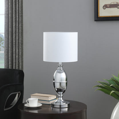 25" Silver Metal Urn Table Lamp With White Drum Shade