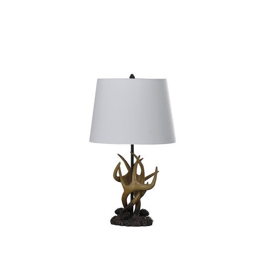 26" Natural And Brown Antlers Table Lamp With White Shade