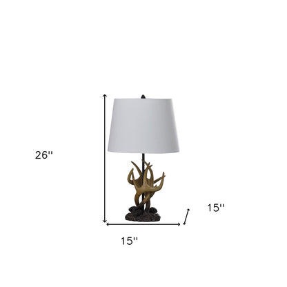 26" Natural And Brown Antlers Table Lamp With White Shade