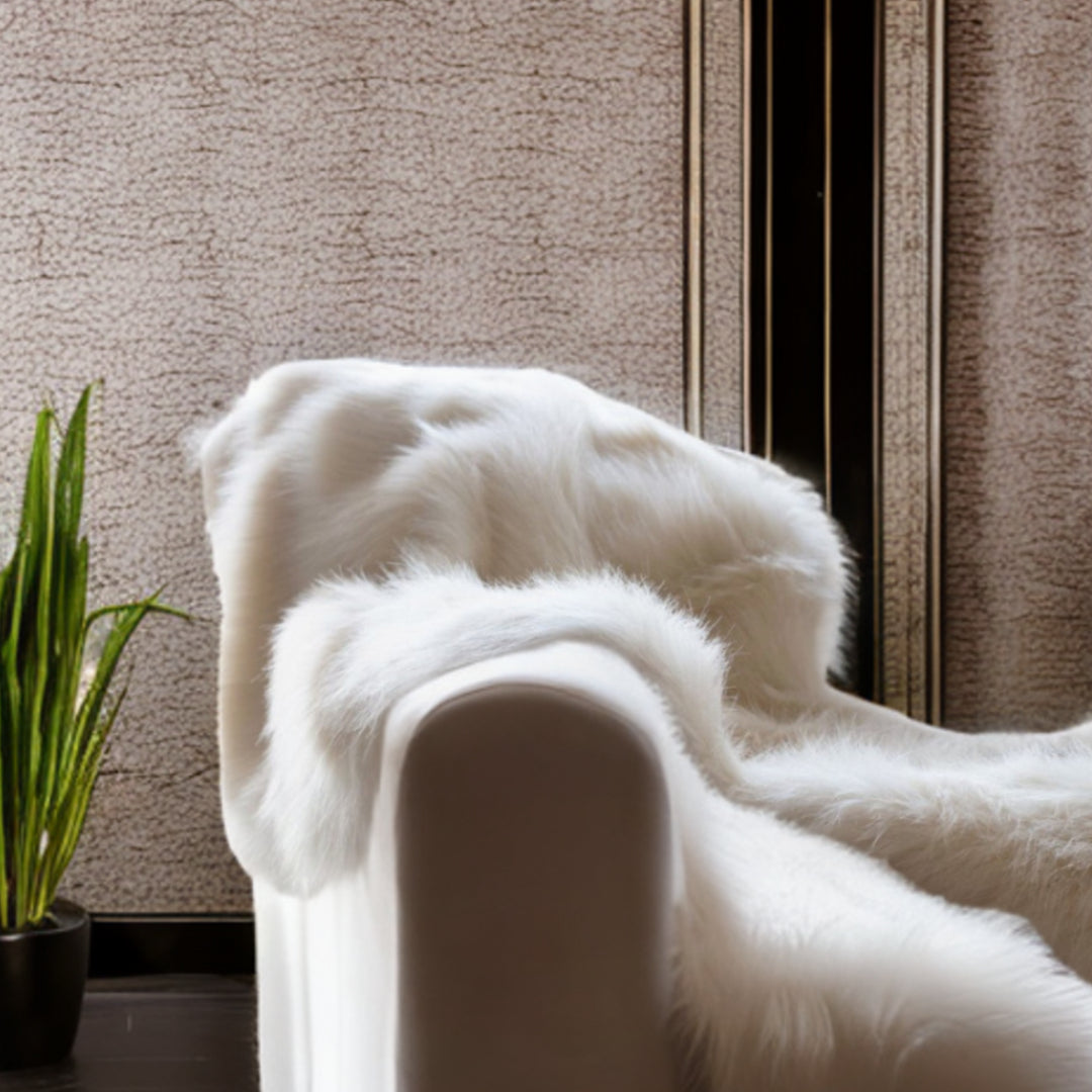 60" x 86" Royal White Long Hair Faux Fur Throw