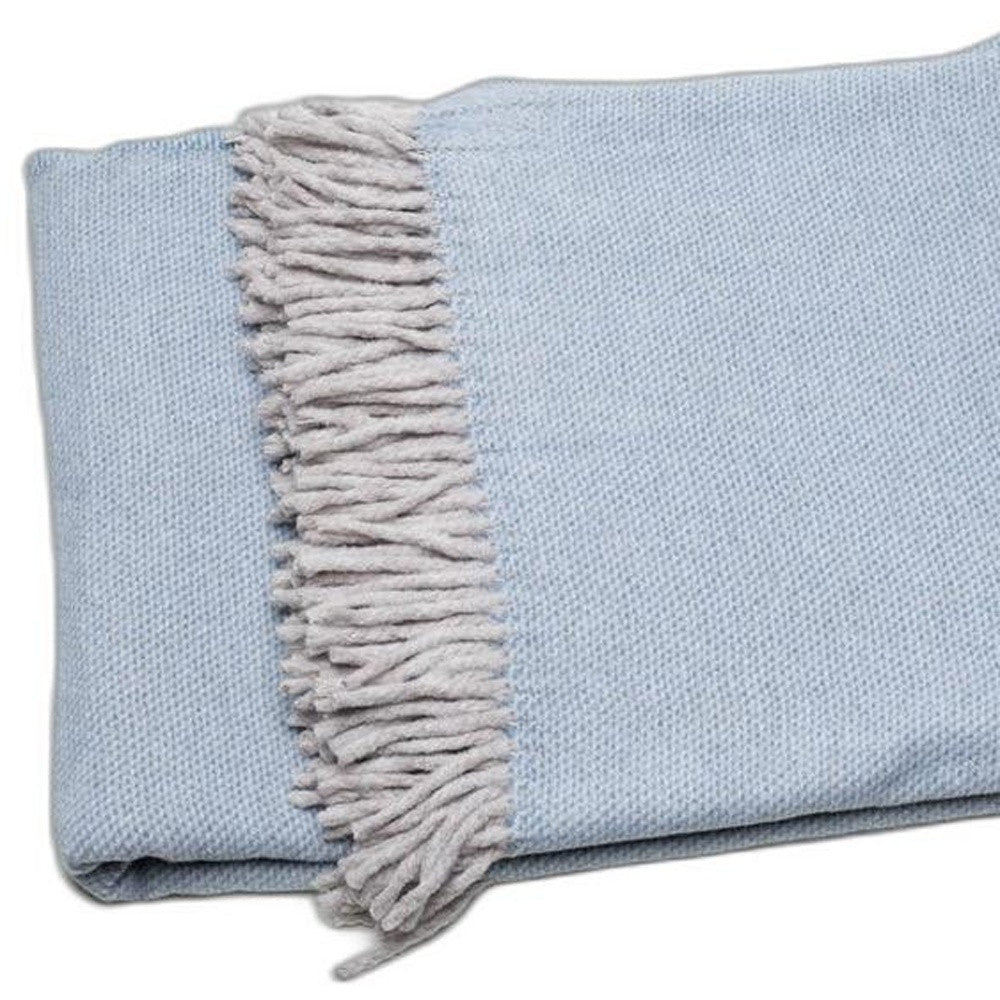 Sky Blue Mini Dot Fringed Throw Blanket