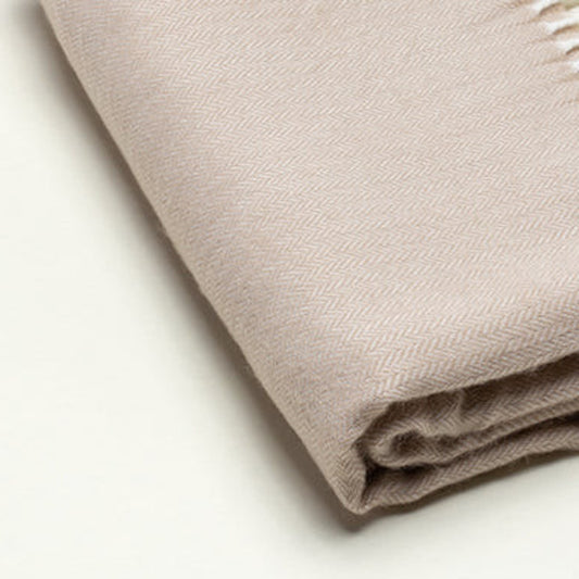 Sand Brown Soft Acrylic Herringbone Throw Blanket