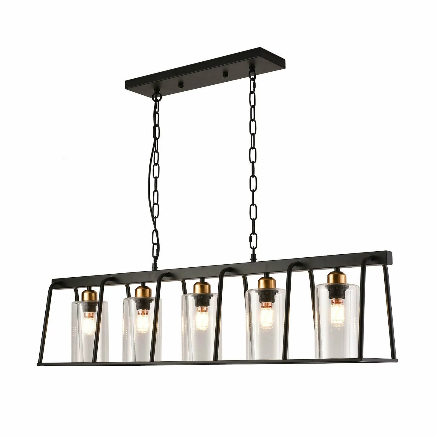 Black Shaded Five Light Metal Ceiling Light With Clear Shades