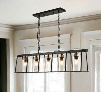 Black Shaded Five Light Metal Ceiling Light With Clear Shades