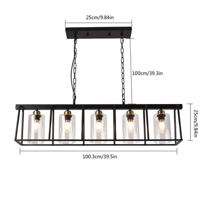 Black Shaded Five Light Metal Ceiling Light With Clear Shades