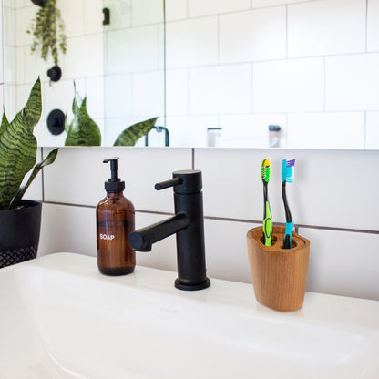 Natural Brown Solid Teak Oval Toothbrush Holder