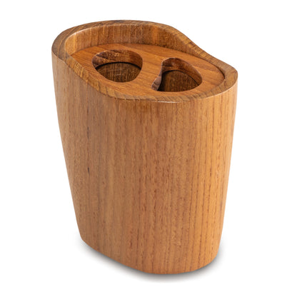 Natural Brown Solid Teak Oval Toothbrush Holder