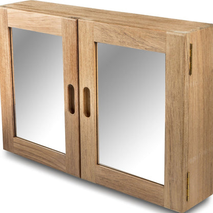 Traditional Solid Teak Double Door Mirrored Medicine Cabinet