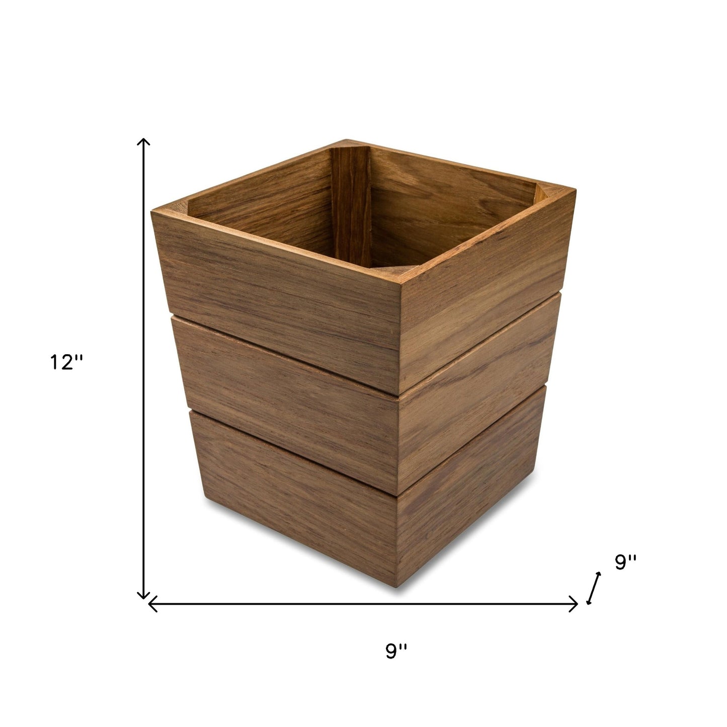 12" Traditional Solid Teak Large Waste Basket