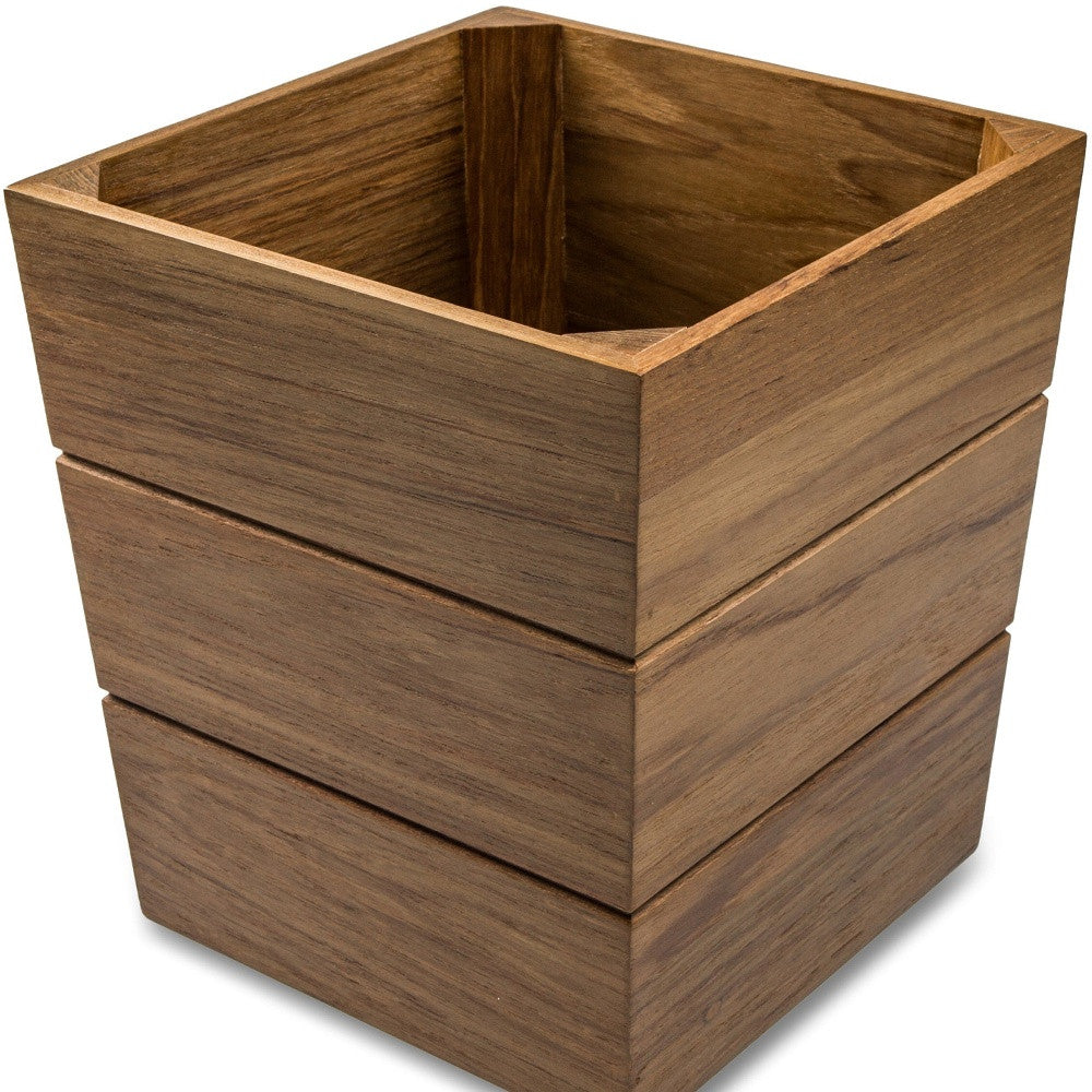 12" Traditional Solid Teak Large Waste Basket