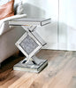 24" Silver Mirrored Glass And Faux Crystals End Table