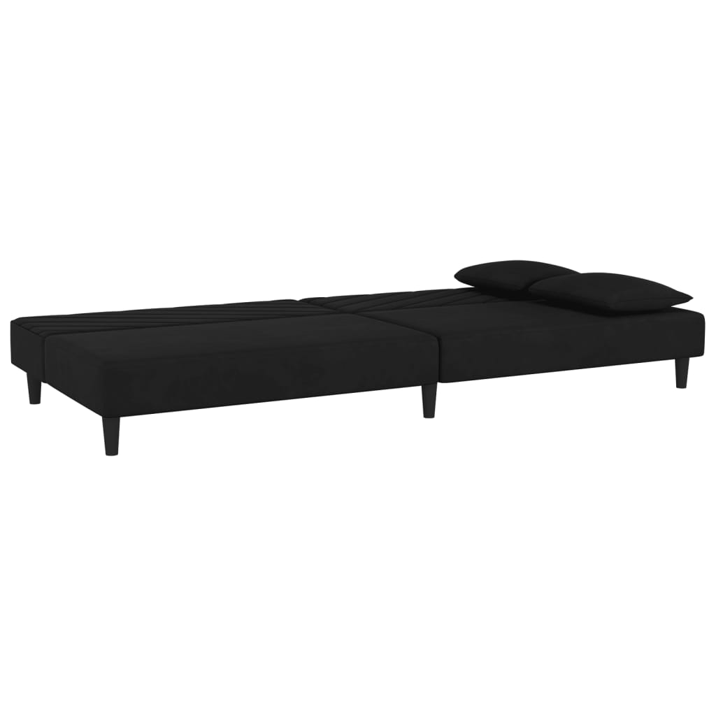 2-Seater Sofa Bed with Two Pillows Black Velvet