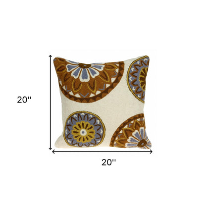 20" Beige and Brown Cotton Throw Pillow