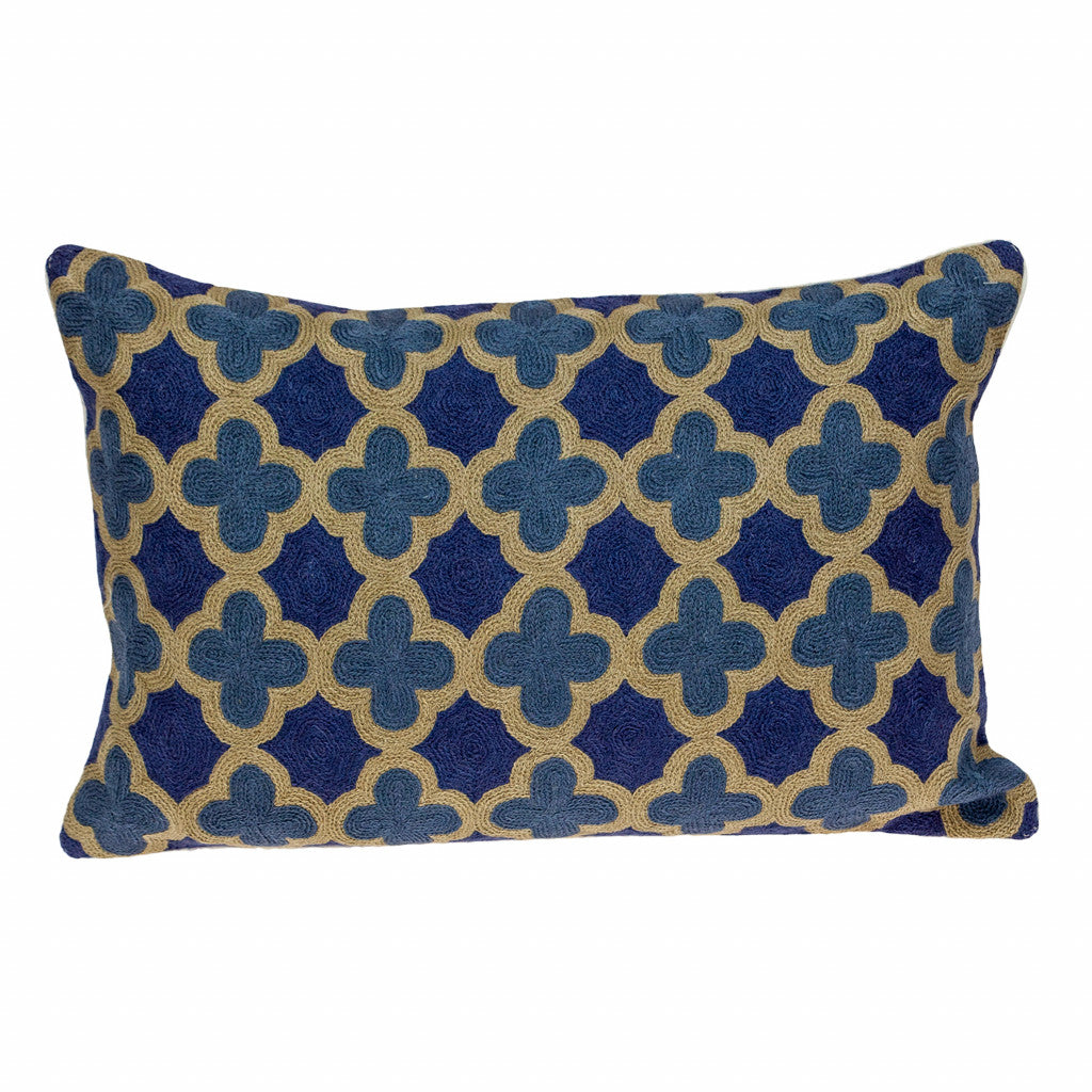 12" X 20" Blue Cotton Throw Pillow