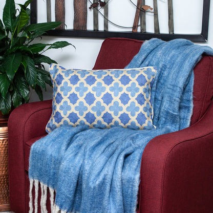 12" X 20" Blue Cotton Throw Pillow