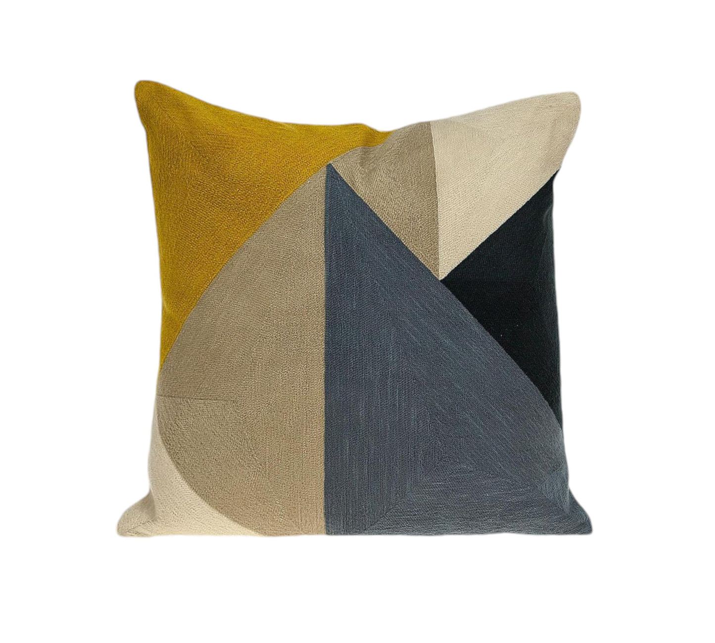 20" Beige and Blue Cotton Throw Pillow