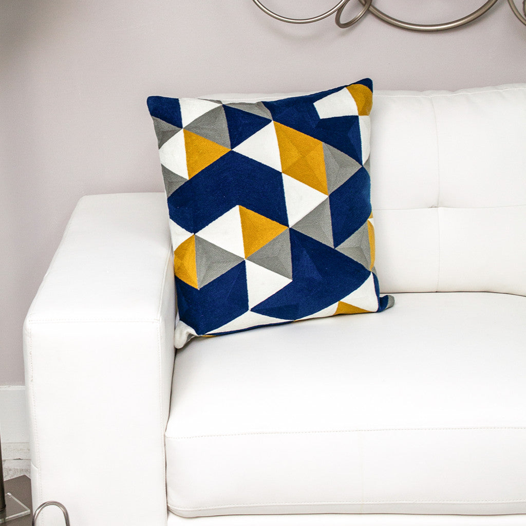 20" Blue and White Cotton Throw Pillow