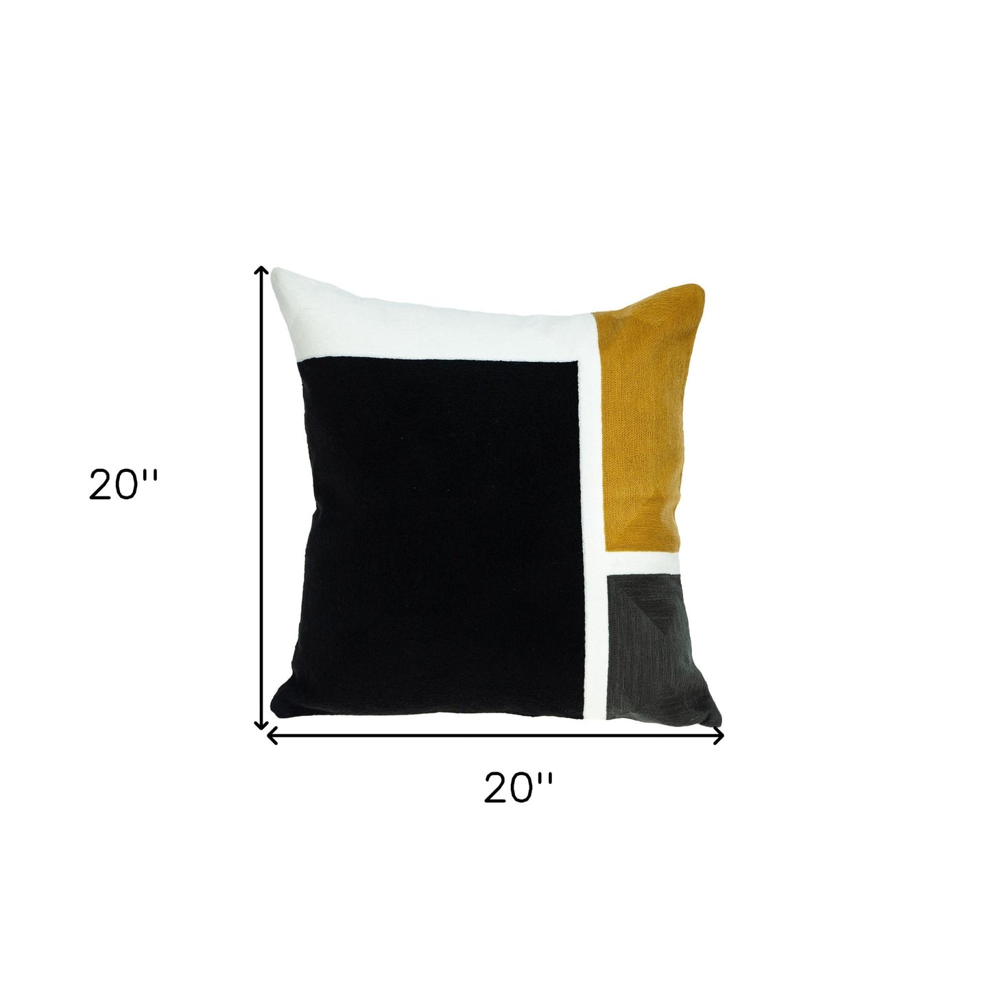 20" Black and Yellow Cotton Throw Pillow