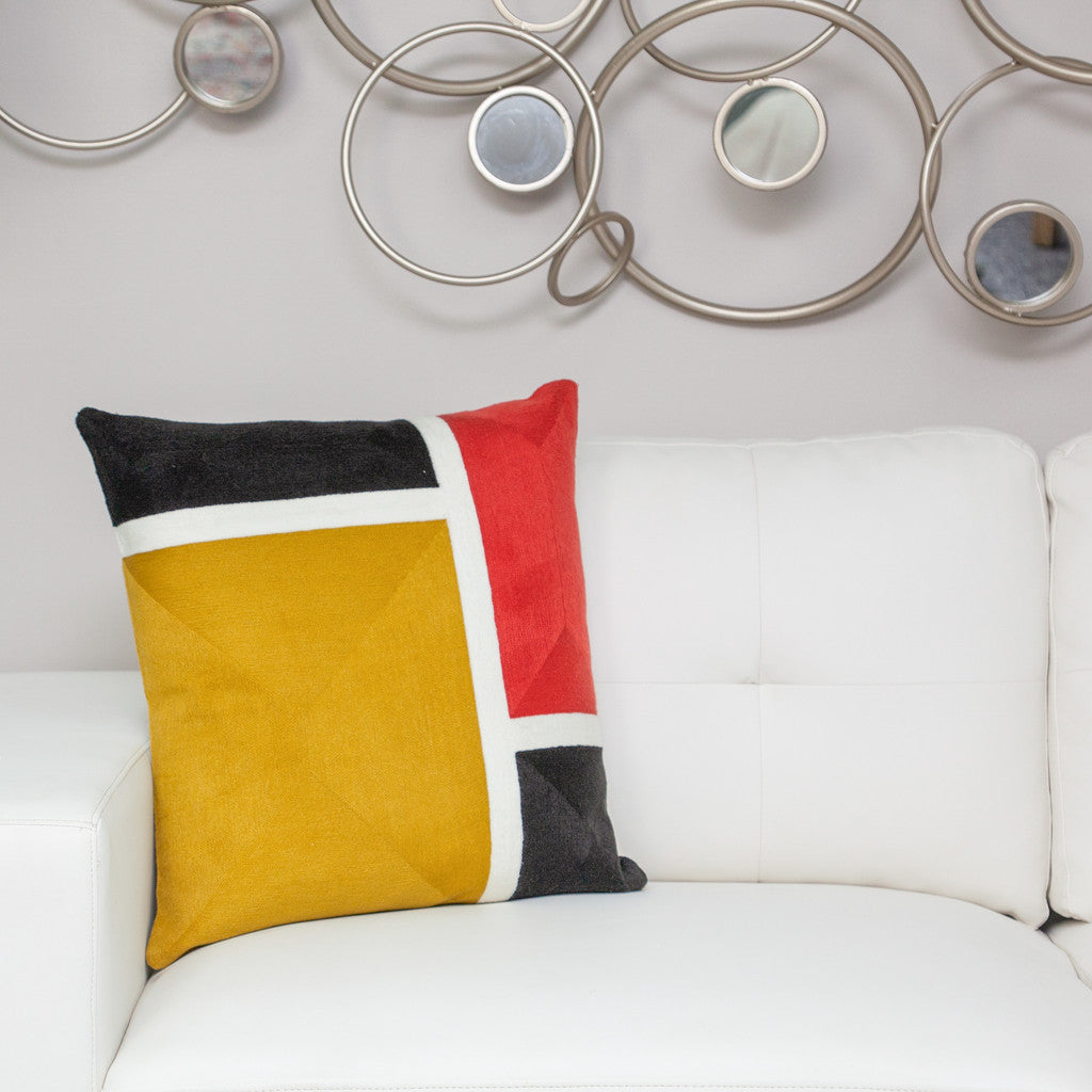 20" Mustard Yellow and Black Cotton Throw Pillow